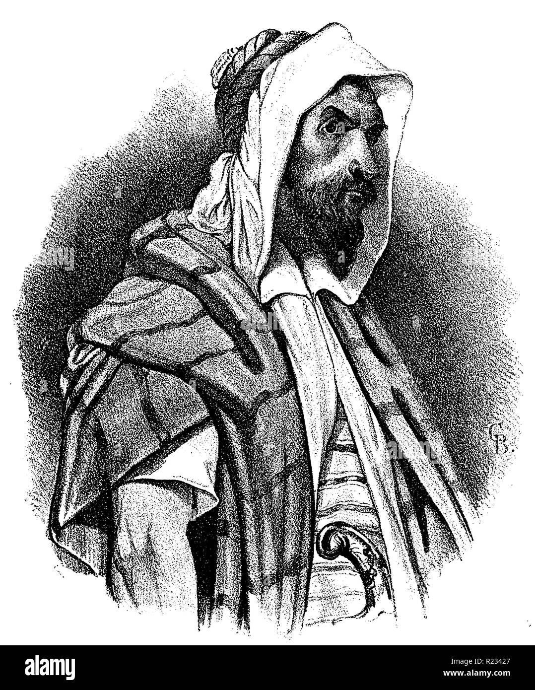Abd el-Kader or'Abd al-Qādir <1808-1883> Algerian freedom fighter and scholar: lithographed after the drawing of a French officer of the African army. A. Kneisel, C.B u. a. Kneisel  1899 Stock Photo