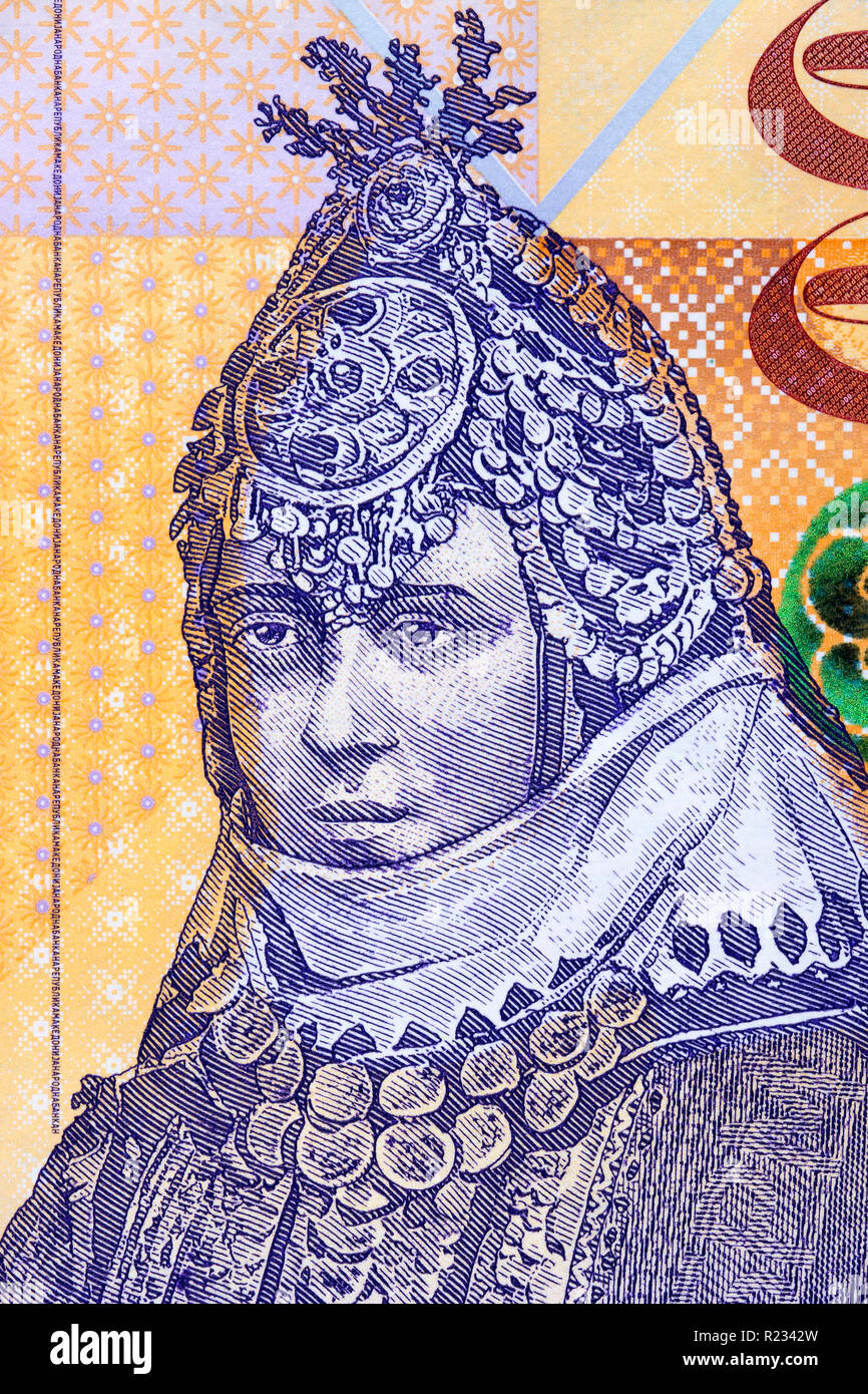 Macedonian woman in wedding attire a portrait from money Stock Photo