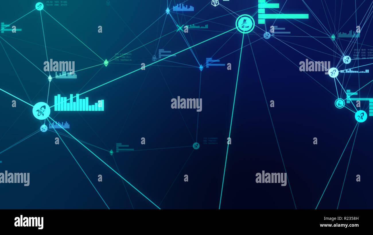 Futuristic abstract blue cryptocurrency network connection 3D illustration Stock Photo