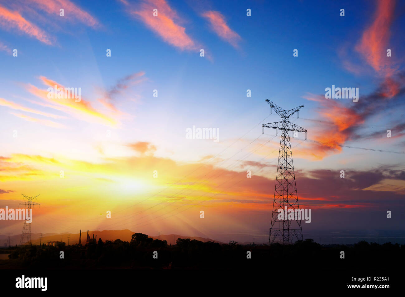 high voltage post.High-voltage tower sky background Stock Photo - Alamy