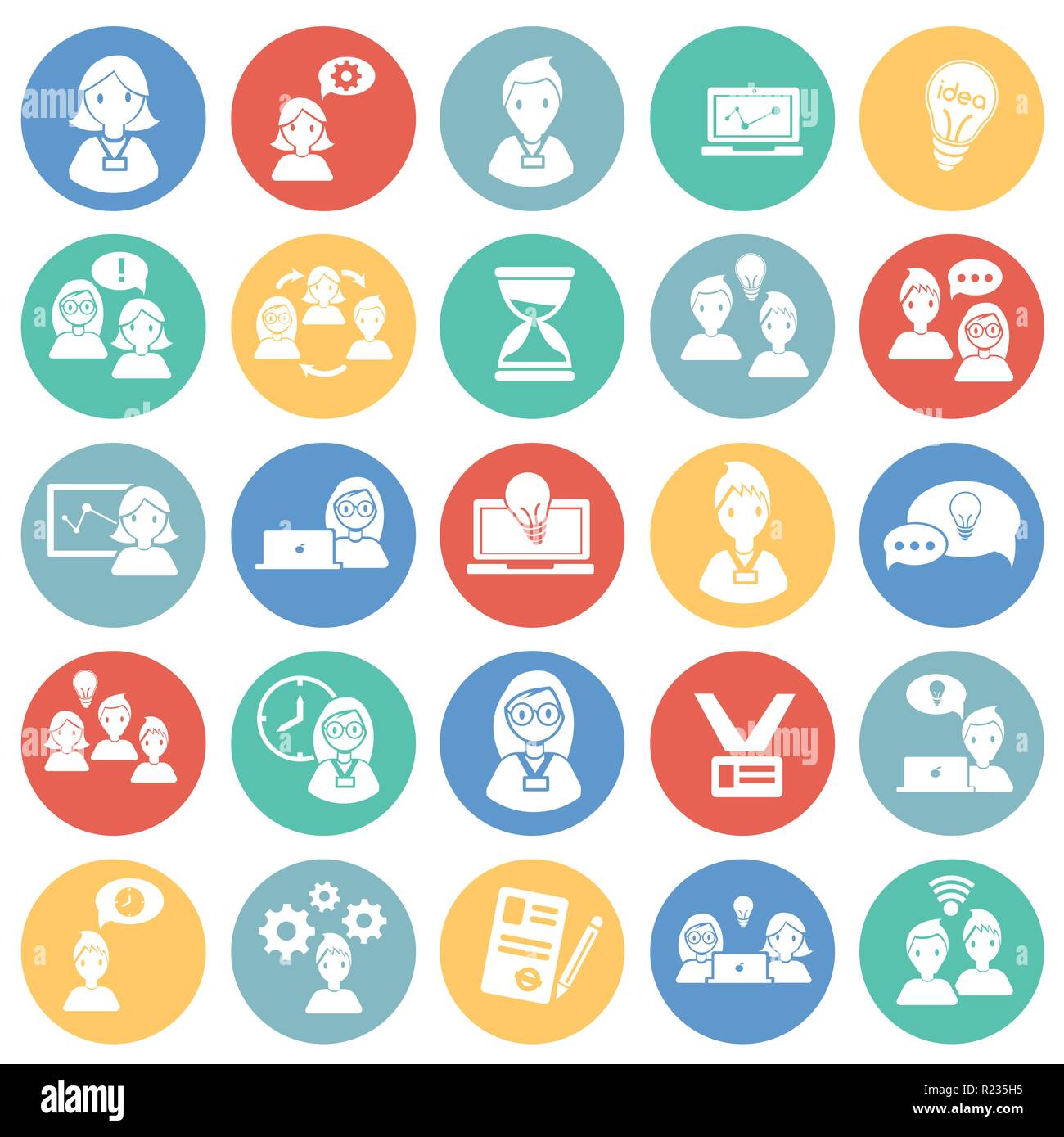 Coworking set on color circles background icons Stock Vector Image ...