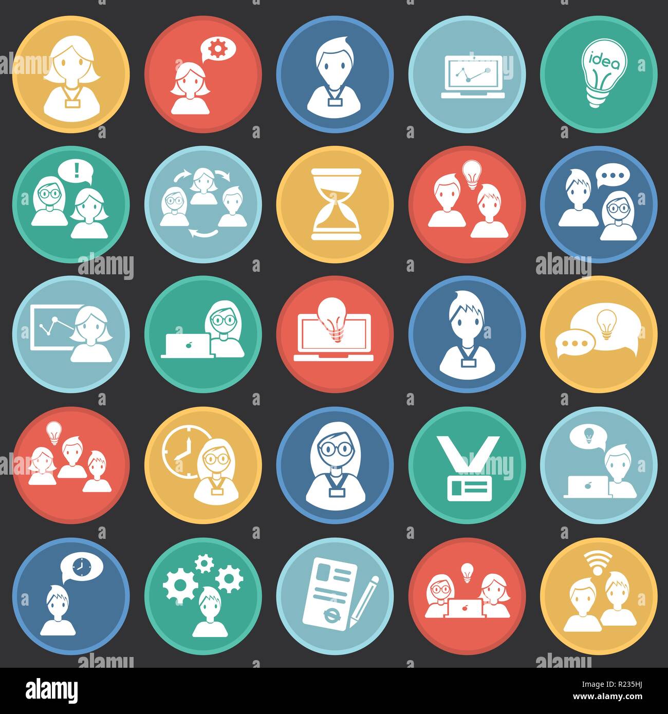 Coworking set on color circles black background icons Stock Vector ...