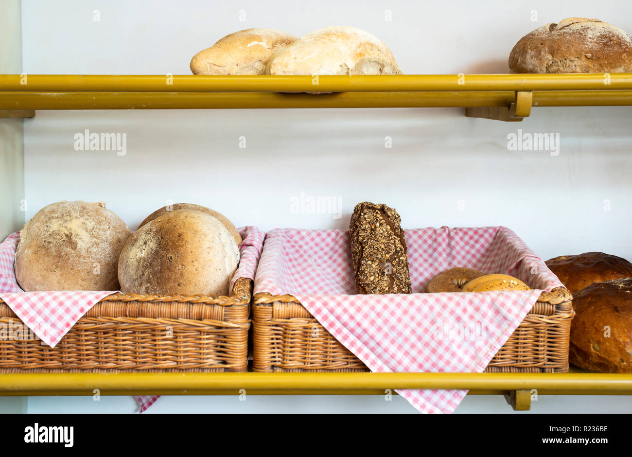 Bread in bakery shelf. Small neighborhood bakery Stock Photo Alamy