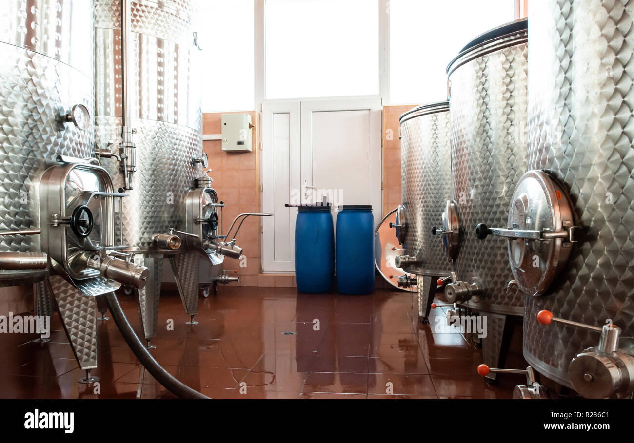 Wine fermenters in winery Stock Photo Alamy