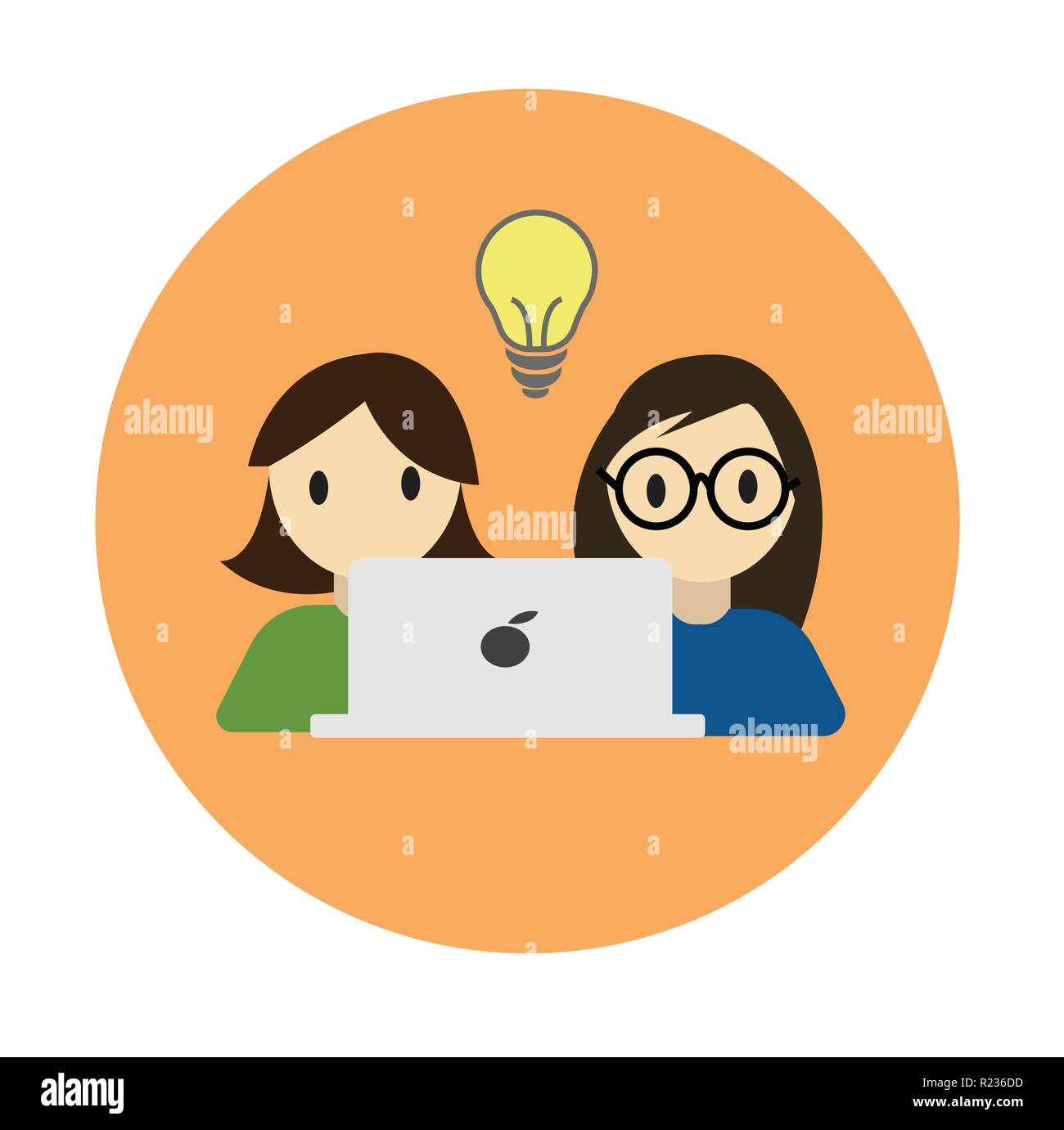 Coworking behind computer idea flat on white background Stock Vector ...
