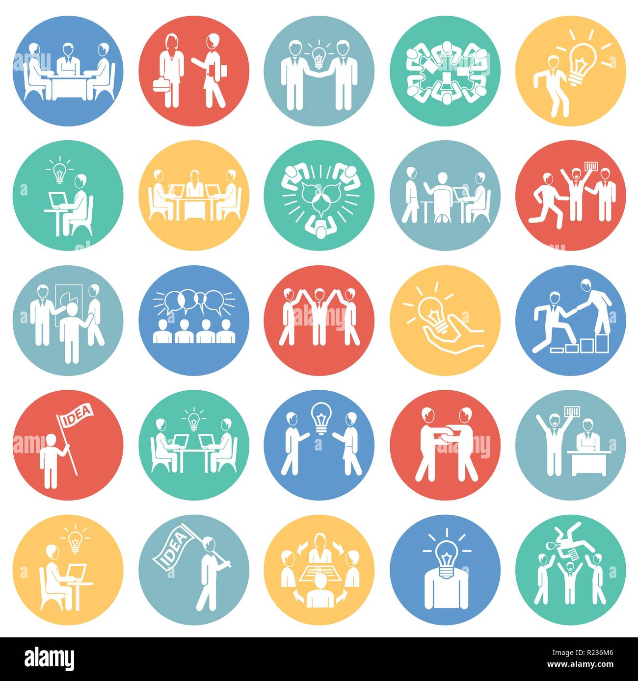 Coworking set on color circles white background Stock Vector Image ...