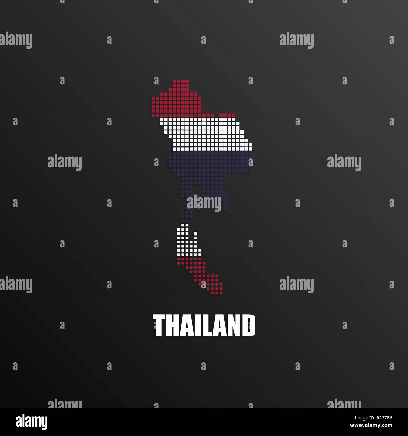 Vector illustration of abstract halftone map of Thailand made of square pixels with Thai national flag colors for your graphic and web design Stock Vector