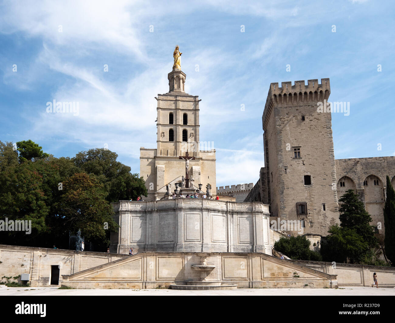 The Papal palace, an historical palace located in Avignon, southern France. It is one of the largest and most important medieval Gothic buildings in E Stock Photo