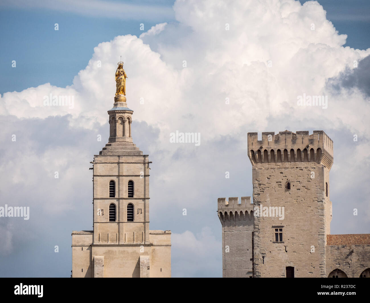 The Papal palace, an historical palace located in Avignon, southern France. It is one of the largest and most important medieval Gothic buildings in E Stock Photo