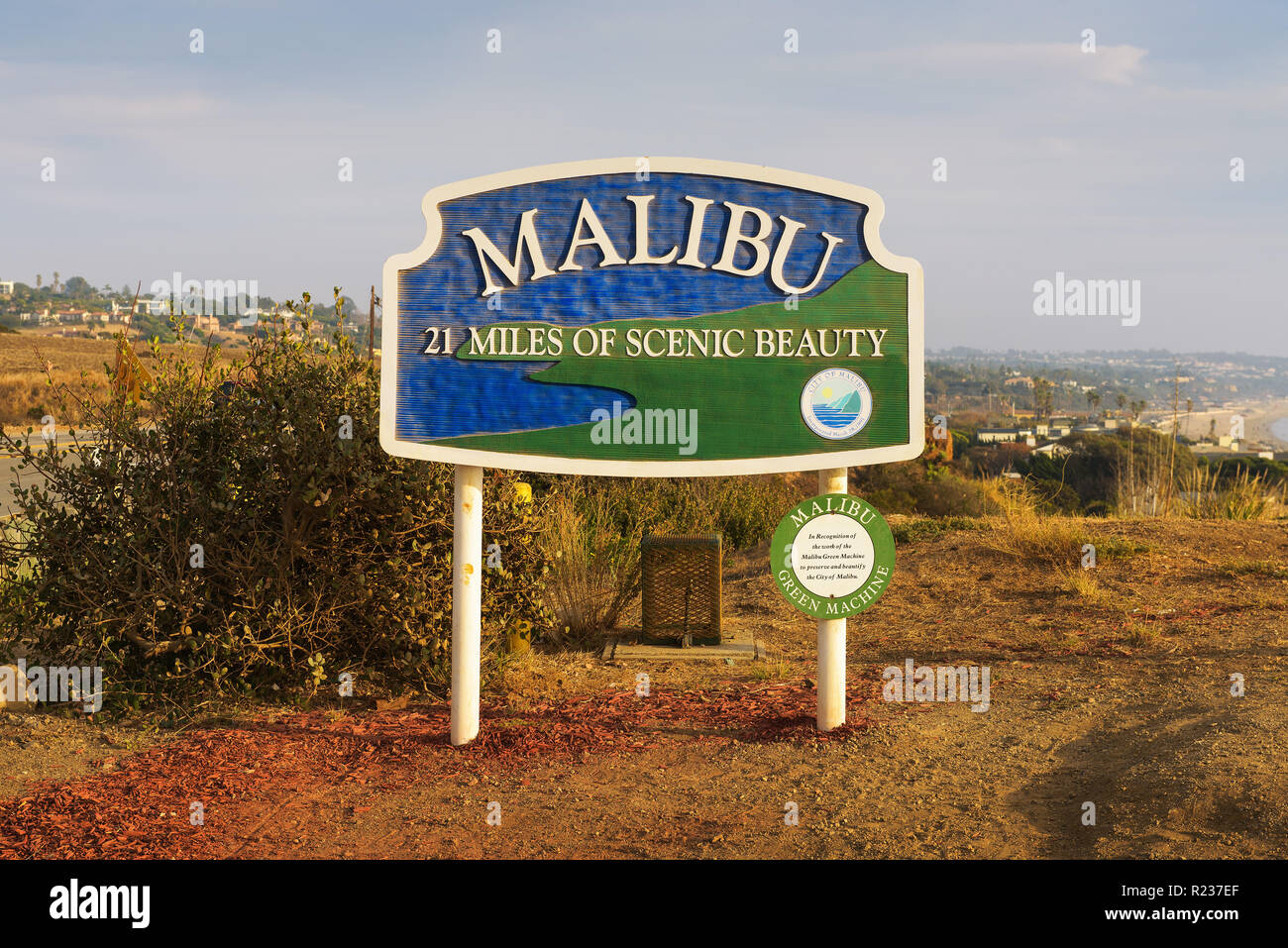 Malibu road sign near Los Angeles, California Stock Photo