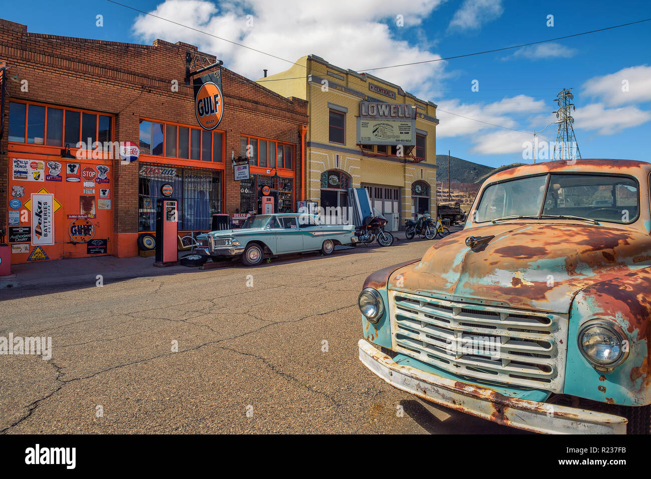 Historic Erie street in Lowell, now part of Bisbee, Arizona Stock Photo