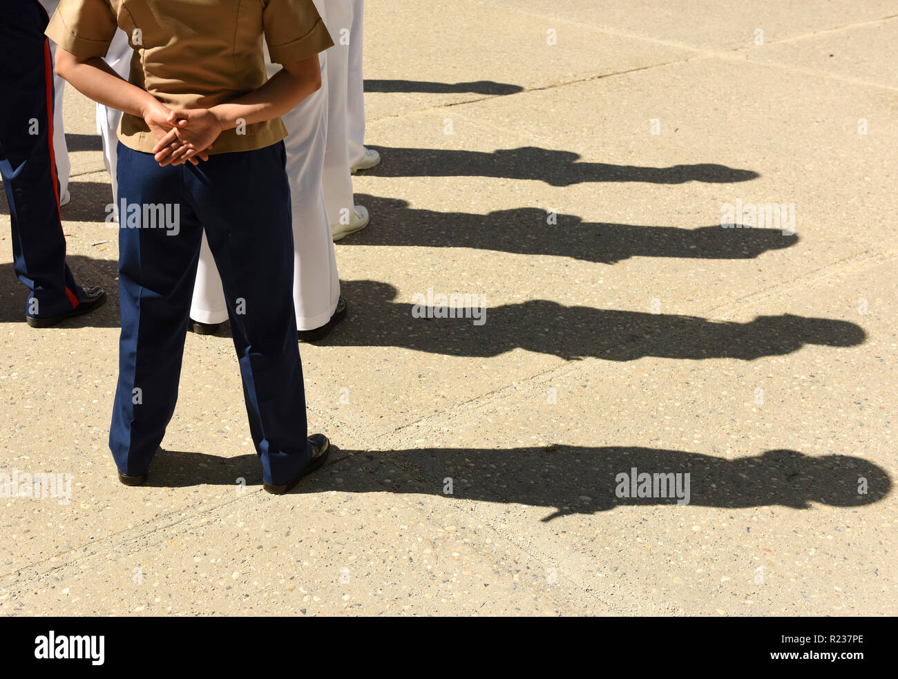 US Navy sailors from the back. US Navy army. Stock Photo