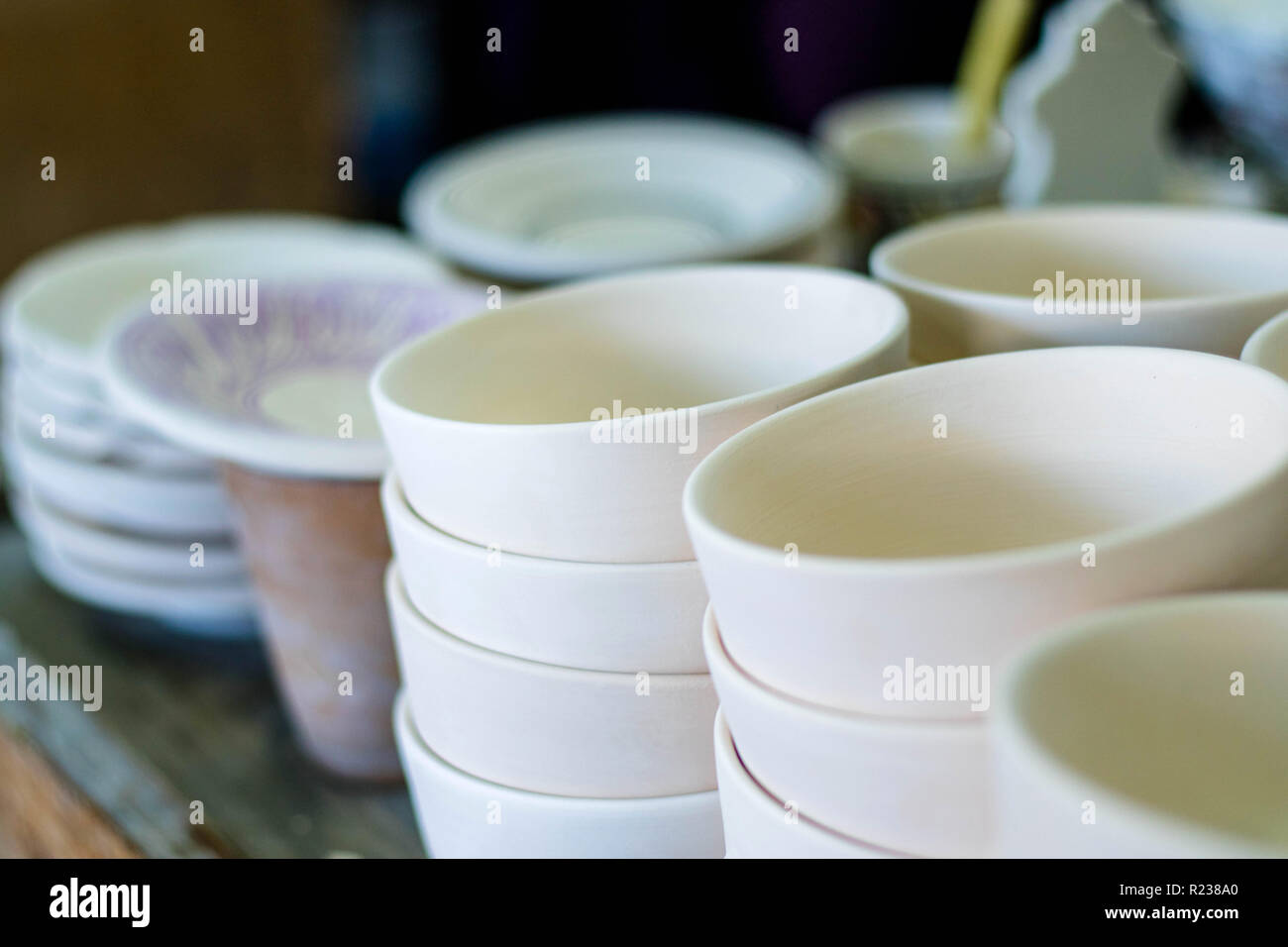 Ceramic plates ready for the klin. Pottery factory, Fes, Morocco. North