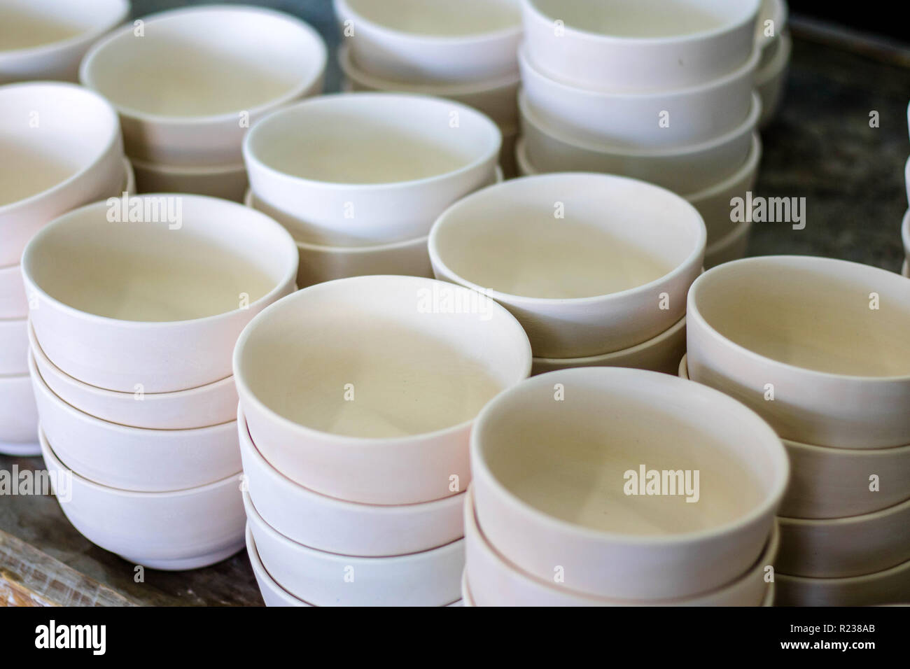 Ceramic plates ready for the klin. Pottery factory, Fes, Morocco. North