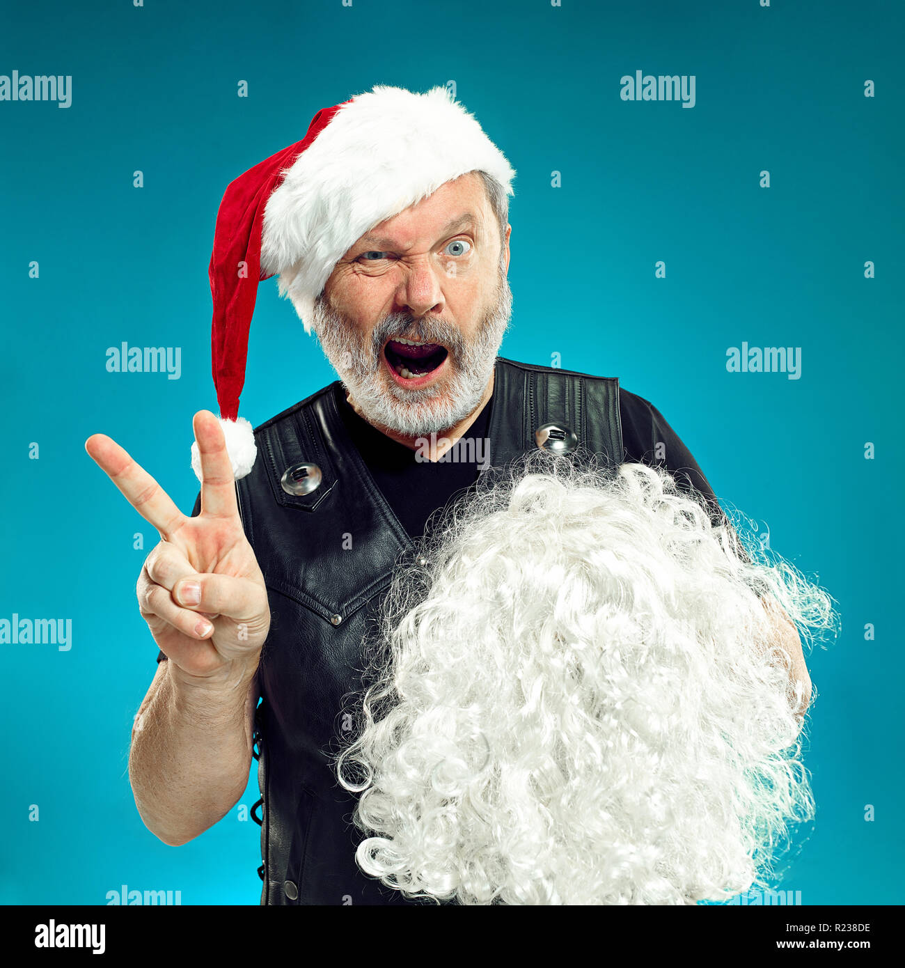 Portrait of Man in Santa Claus Costume - with a Luxurious White Beard ...