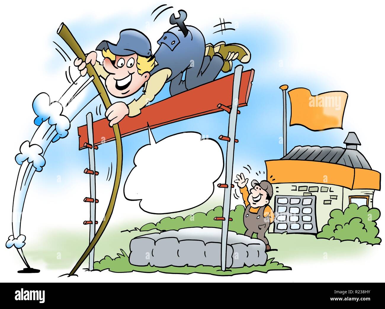 Cartoon Illustration Of A Mechanic Who Jump High Jump Over An Obstacle Stock Photo Alamy Cartoon Illustration Of A Mechanic Who Jump High Jump Over An Obstacle Stock Photo Alamy