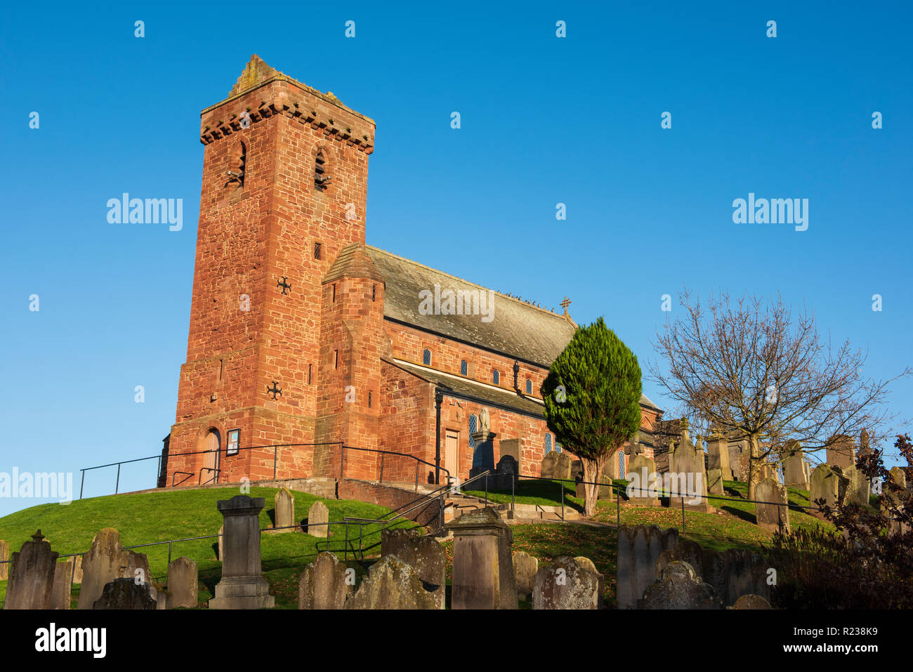 St Vigeans Parish Church sits on a natural mound on the outskirts of Arbroath, Angus, Scotland. Stock Photo