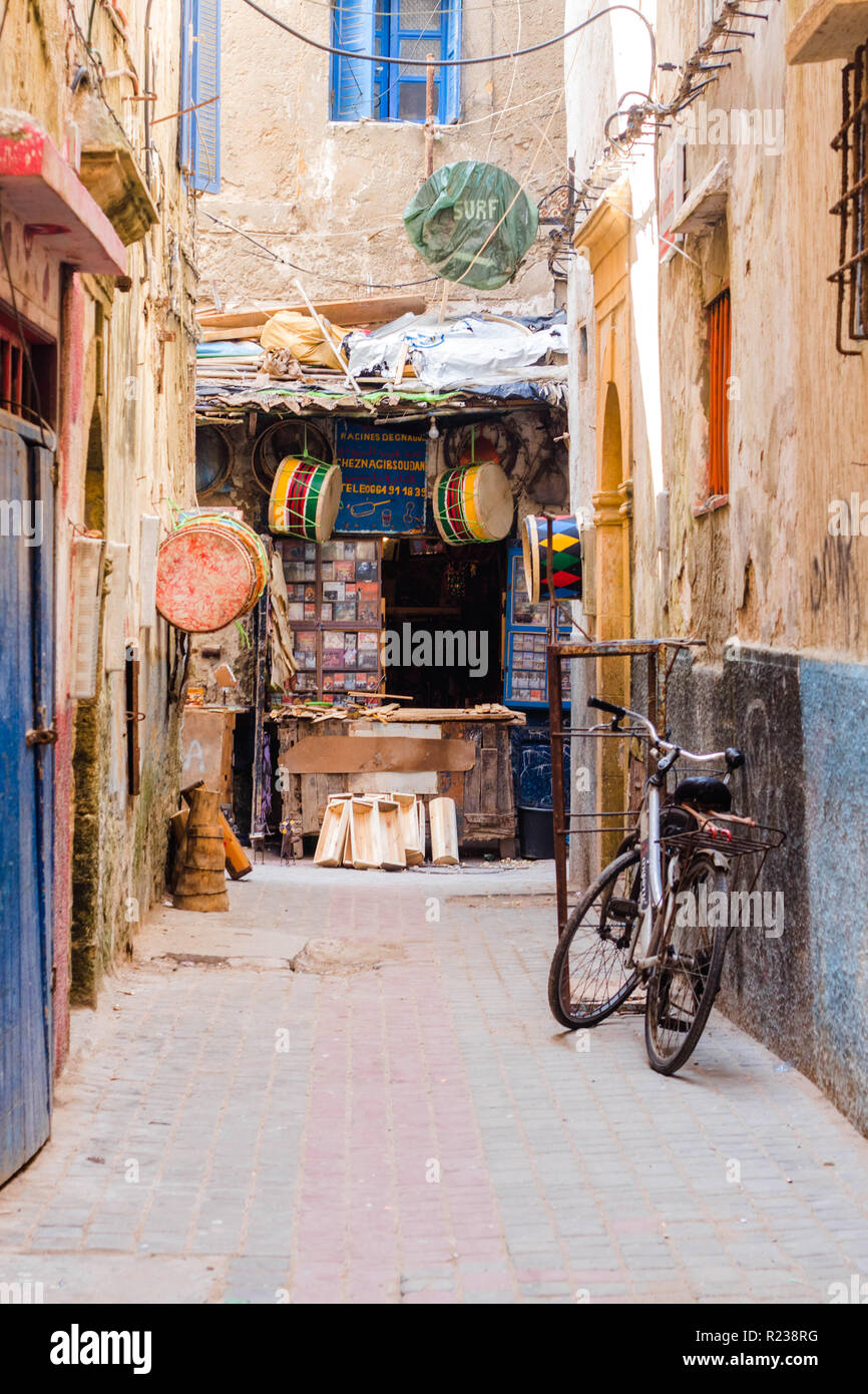 Old town street with shops, Essaouira. Morocco, North Africa, Africa Stock Photo