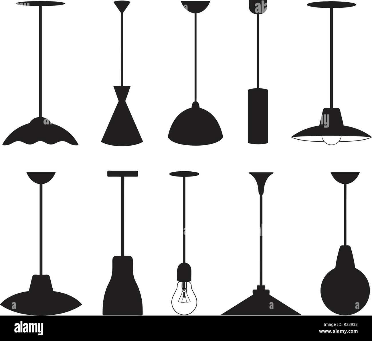 Set Of Different Pendant Lamps Isolated On White Stock Vector Art