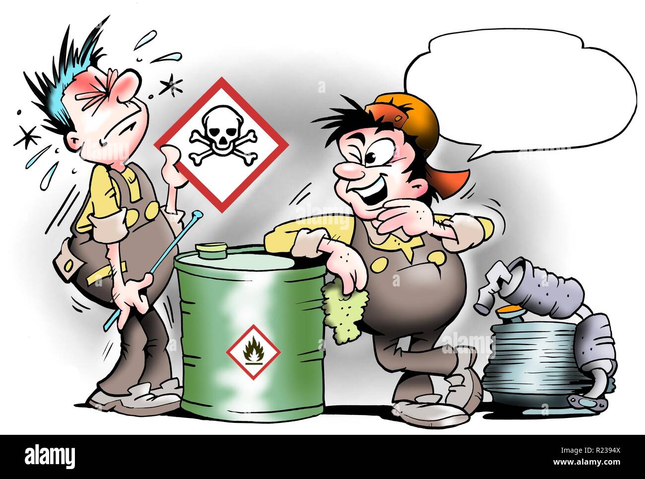 Young mechanic learns about safety signs Stock Photo Alamy