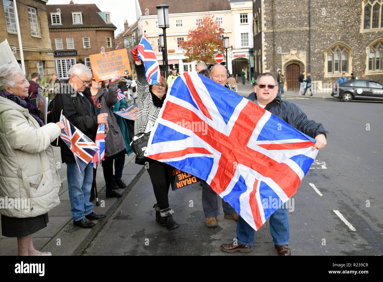 UK Unity 'take back control' pro-Brexit protest. Norwich Against Fascists organised a large counter-demonstration. Norwich, UK 10 November 2018 Stock Photo