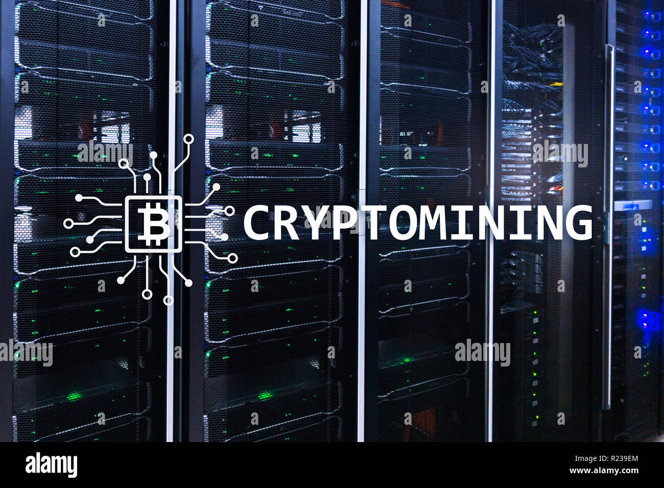 Cryptocurrency Mining Concept On Server Room Background Stock Photo Alamy