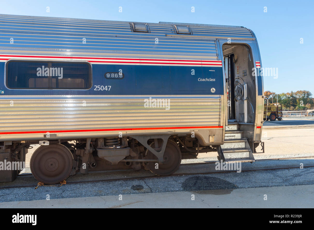 Exterior Of Amtrak Rail Car Train, USA Stock Photo