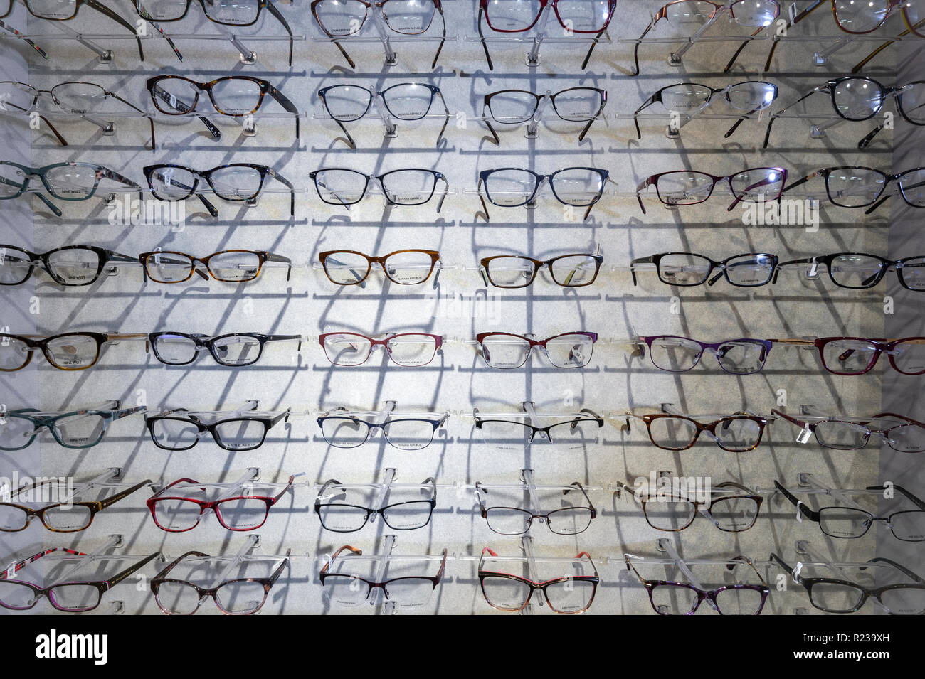 Eyeglass Display In Eye Doctor's Office Stock Photo