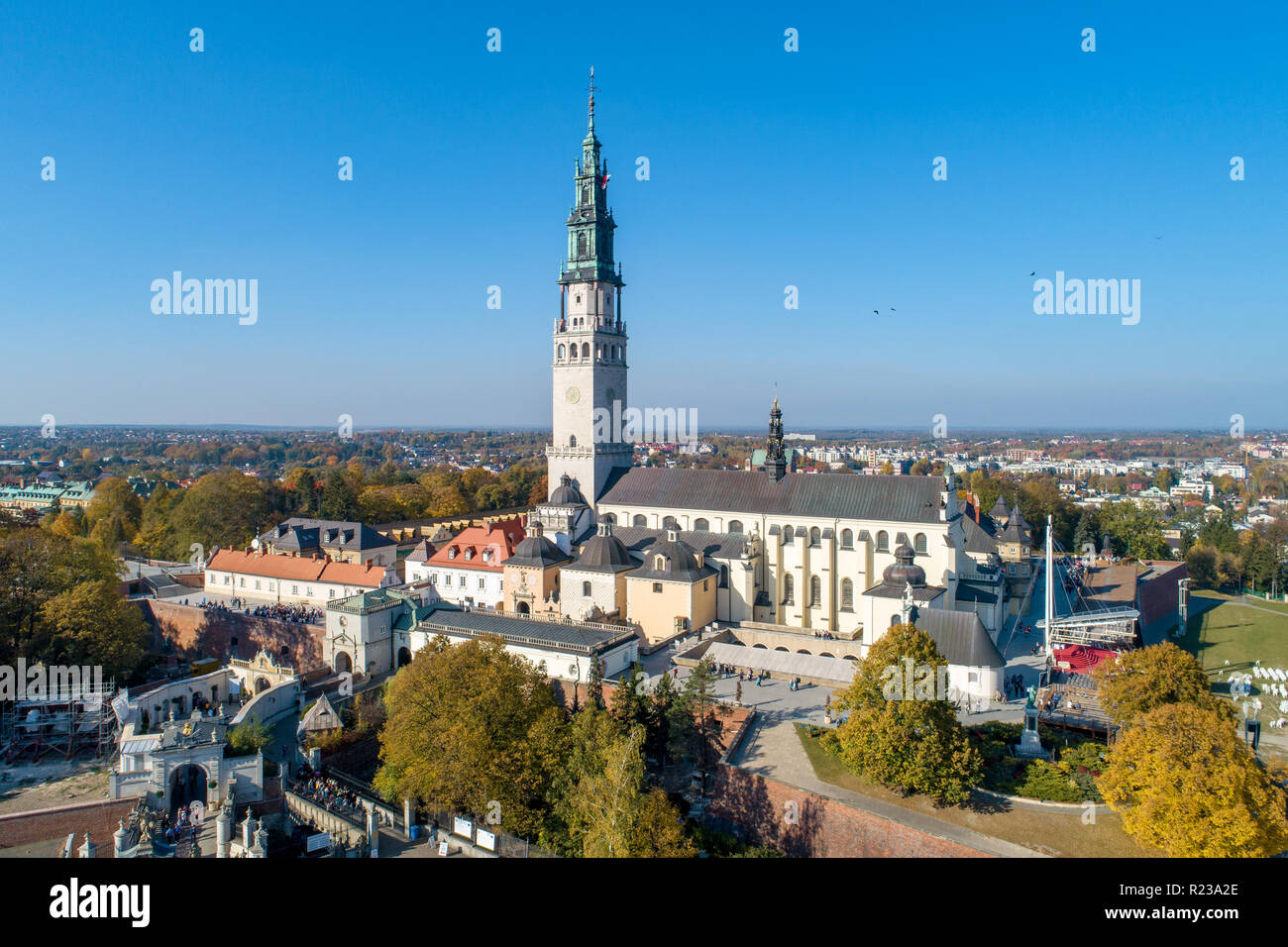 Poland, Częstochowa. Jasna Góra fortified monastery and church on the hill. Famous historic place and Polish Catholic pilgrimage site with Black Madon Stock Photo