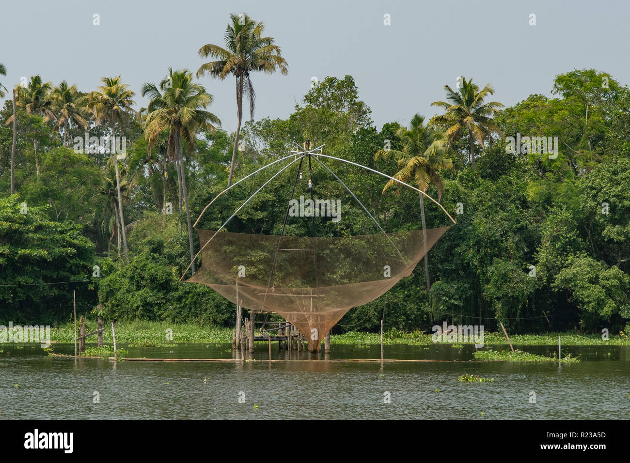 Fishing Net on Kerala Waters, near Alleppey, Kerala, India Stock Photo
