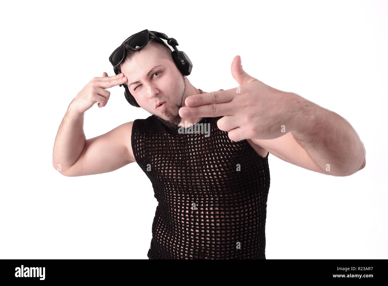 stylish young men of the rapper showing cool hand gesture Stock Photo