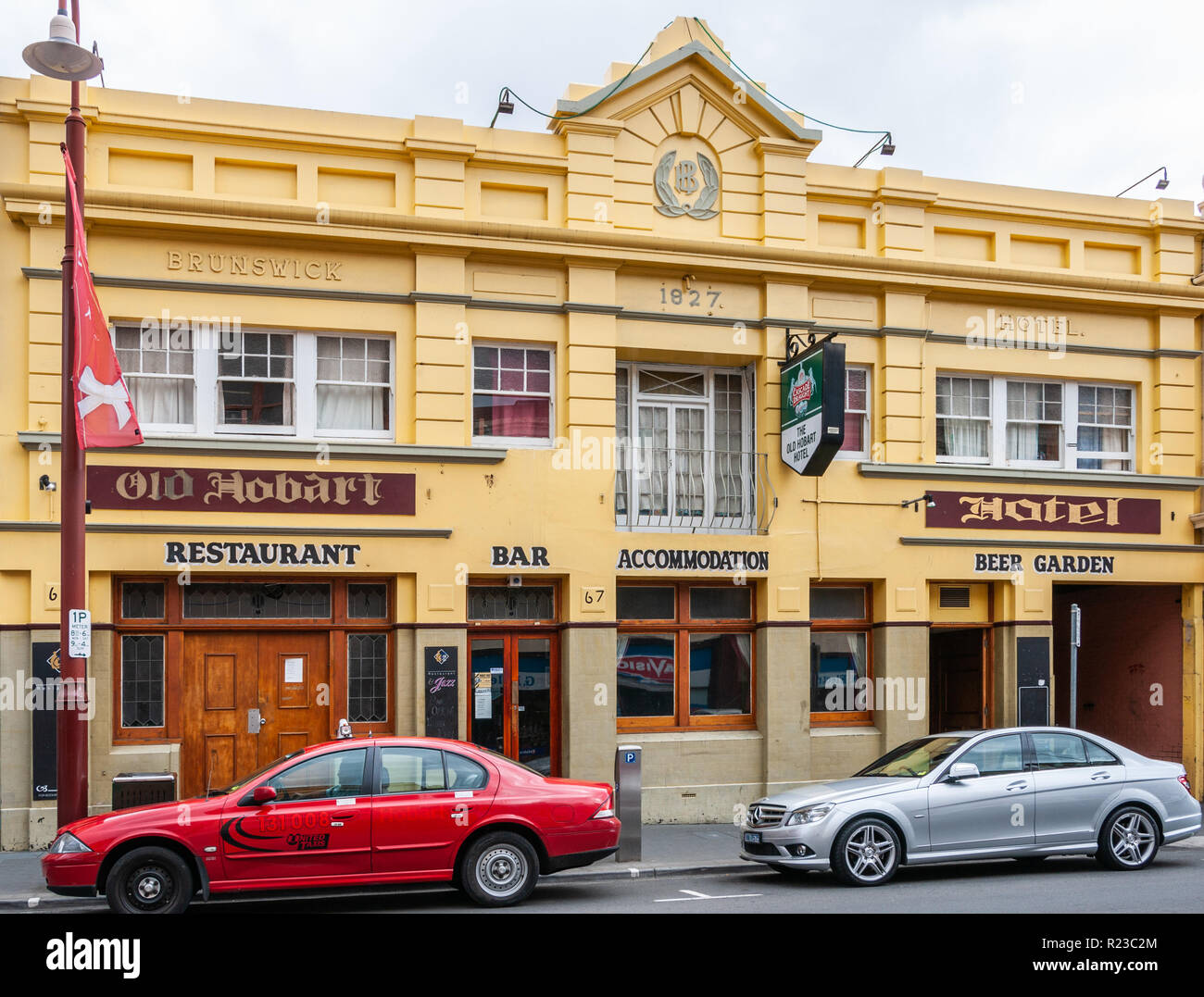 Hobart, Tasmania, Australia December 14, 2009 Yellow historic Brunswick Hotel building on