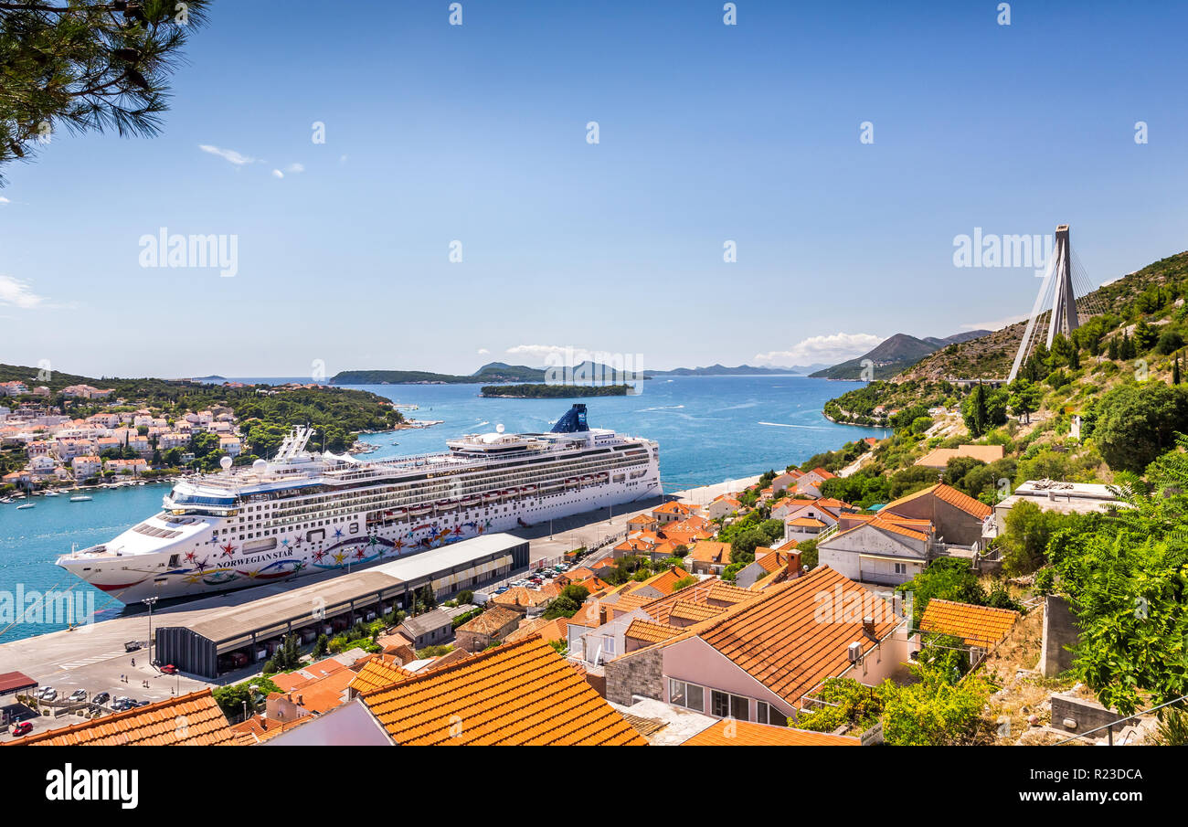 DUBROVNIK, CROATIA - JULY 17, 2018: Passenger ferry moored in Dubrovnik seaport, Croatia Stock Photo