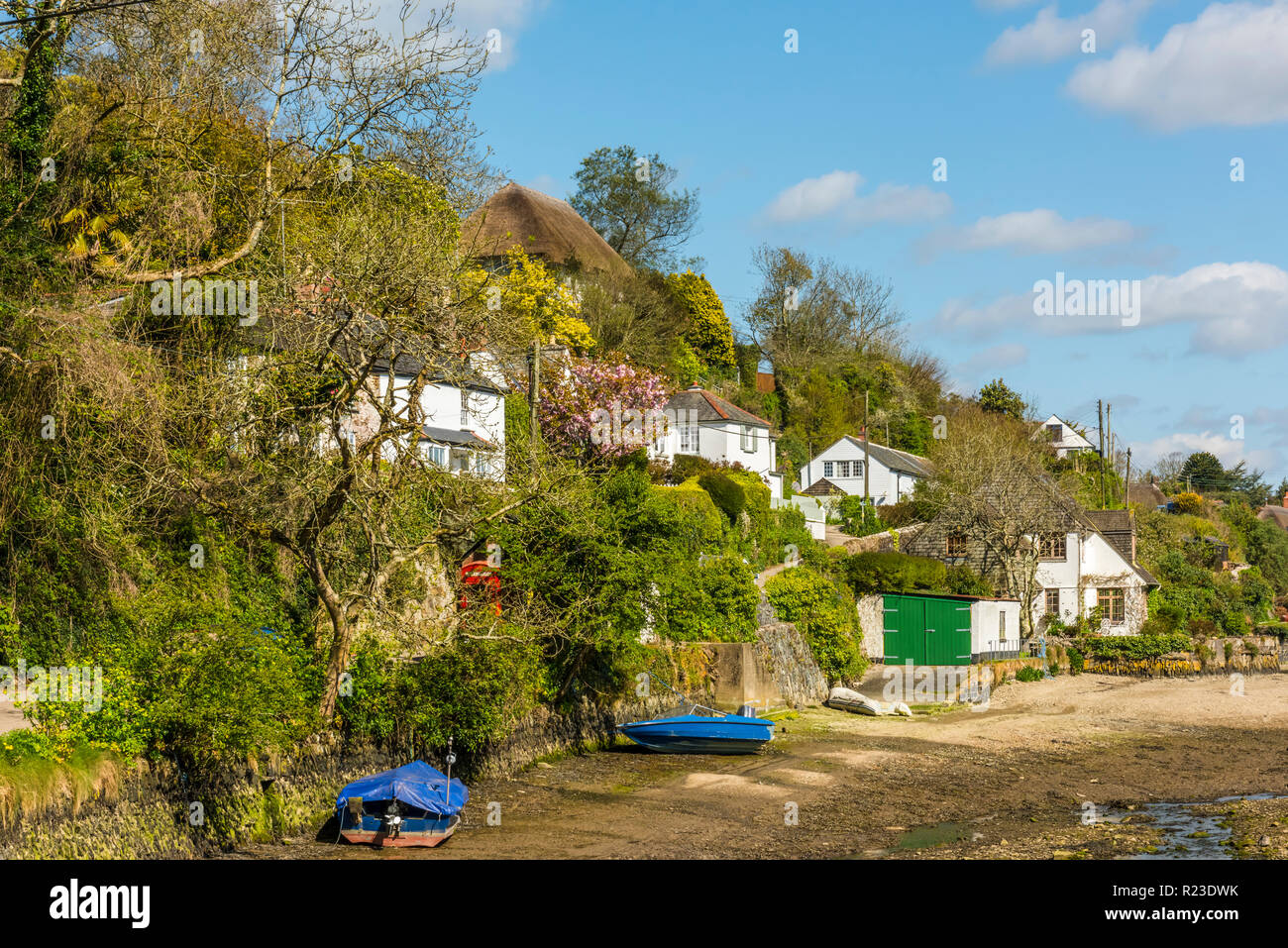 Houses beside the tidal inlet in the pretty Cornish vilage of Helford
