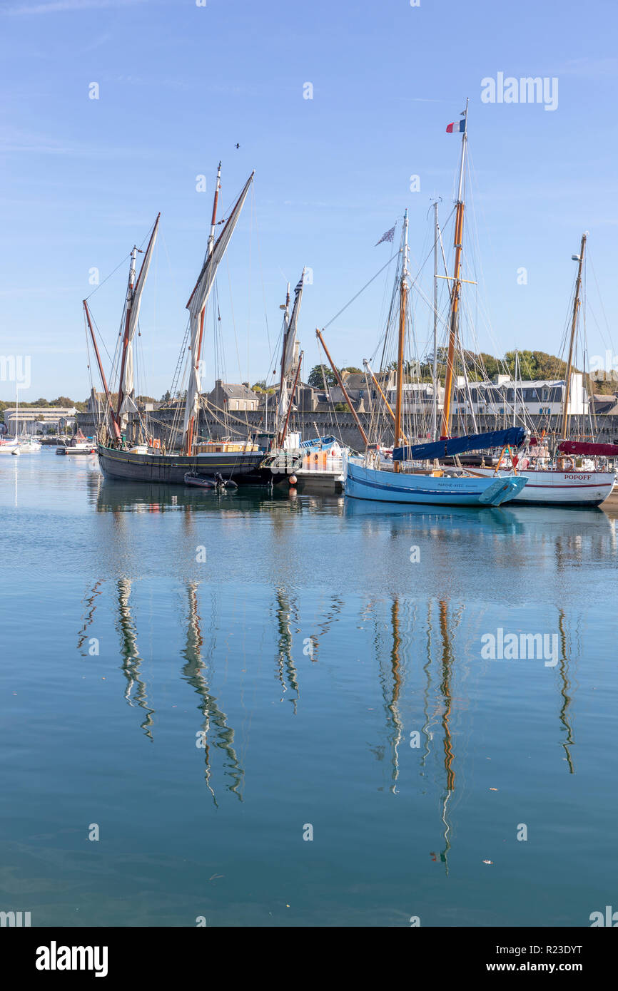 Classic Boats moored in Concarneau inner harbour Stock Photo