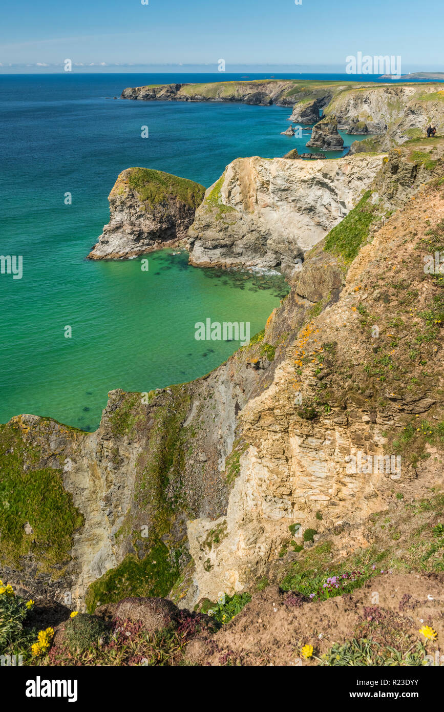 The dramatic North Cornish coast at the Bedruthan Steps in Cornwall, England Stock Photo