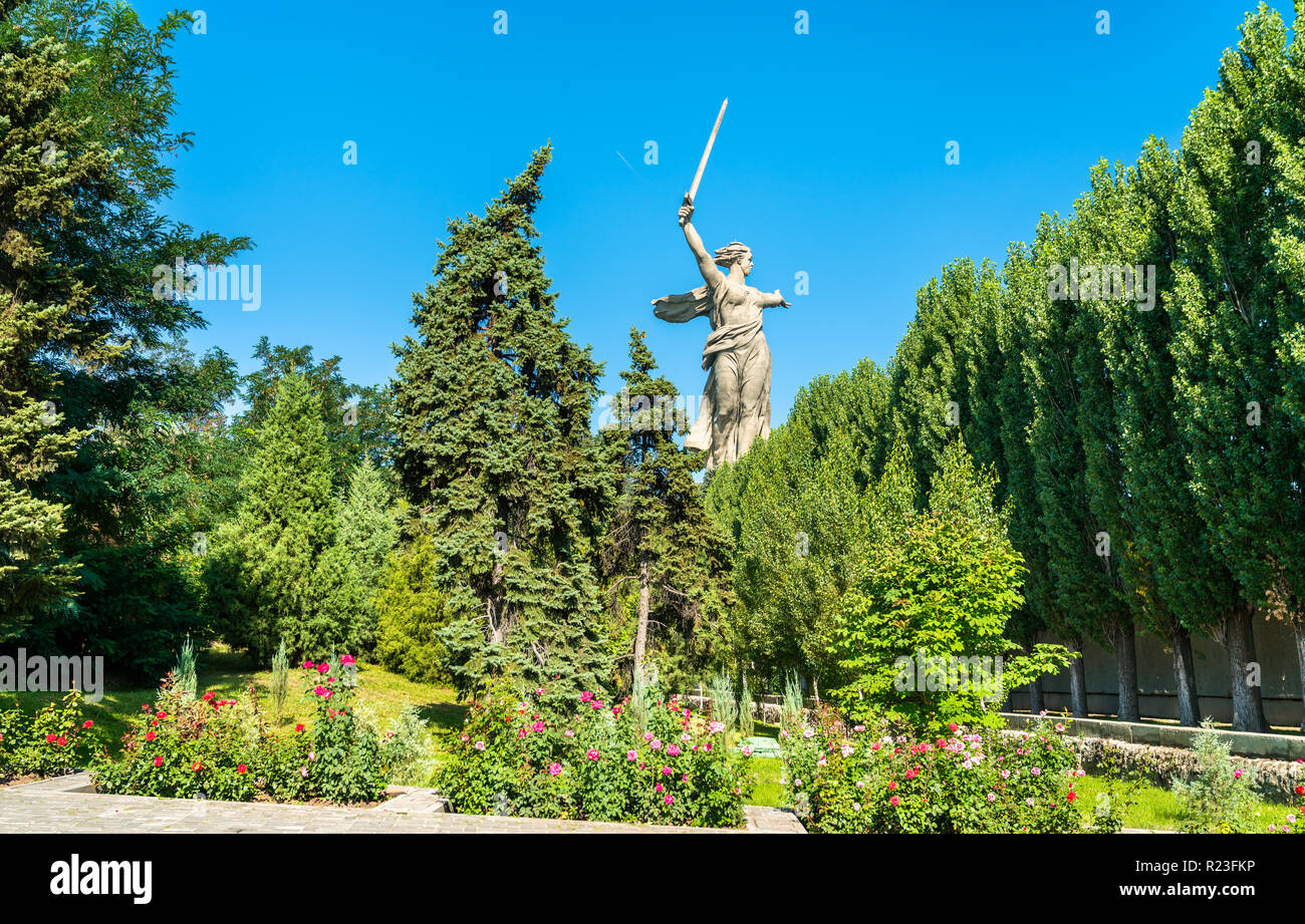 The Motherland Calls, a colossal statue on Mamayev Kurgan in Volgograd, Russia Stock Photo
