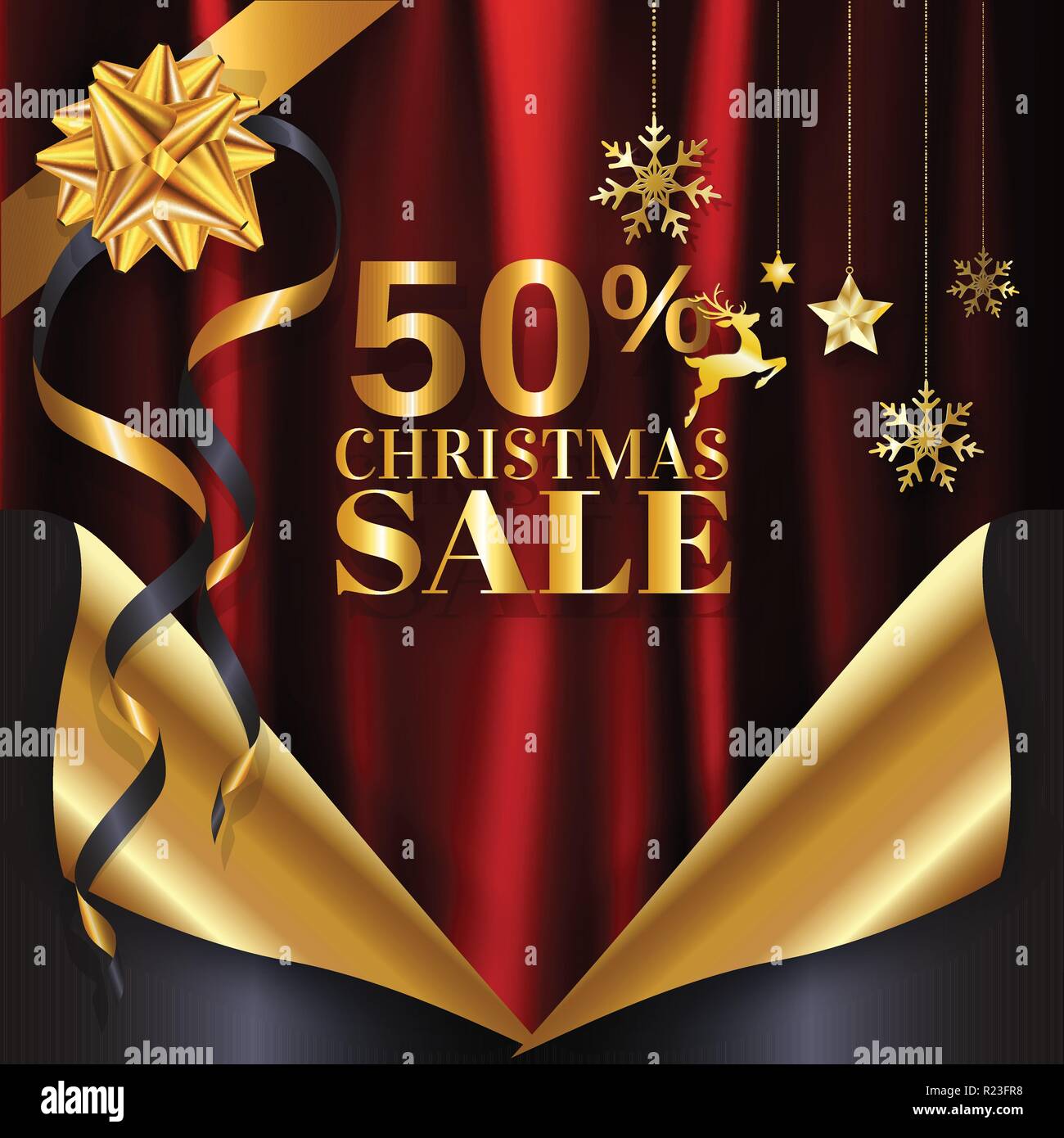 Red Gold Christmas Sale Banner Background Page Curl Design Ready