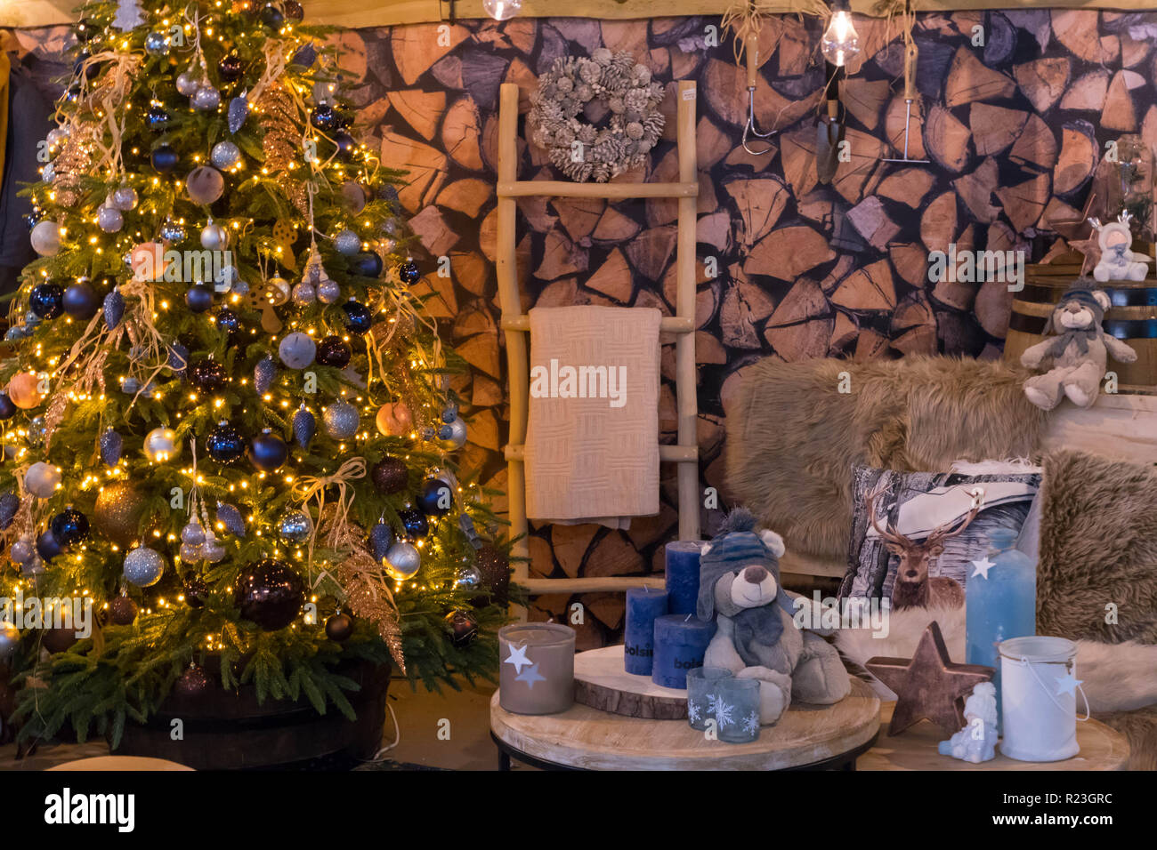 Christmas decorations in loft apartment Stock Photo Alamy