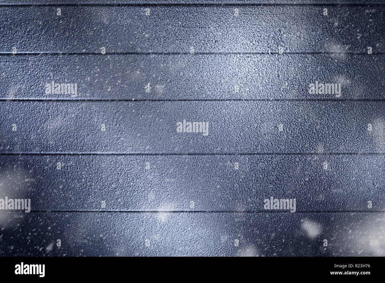 close up view of winter wooden back covered with snow Stock Photo