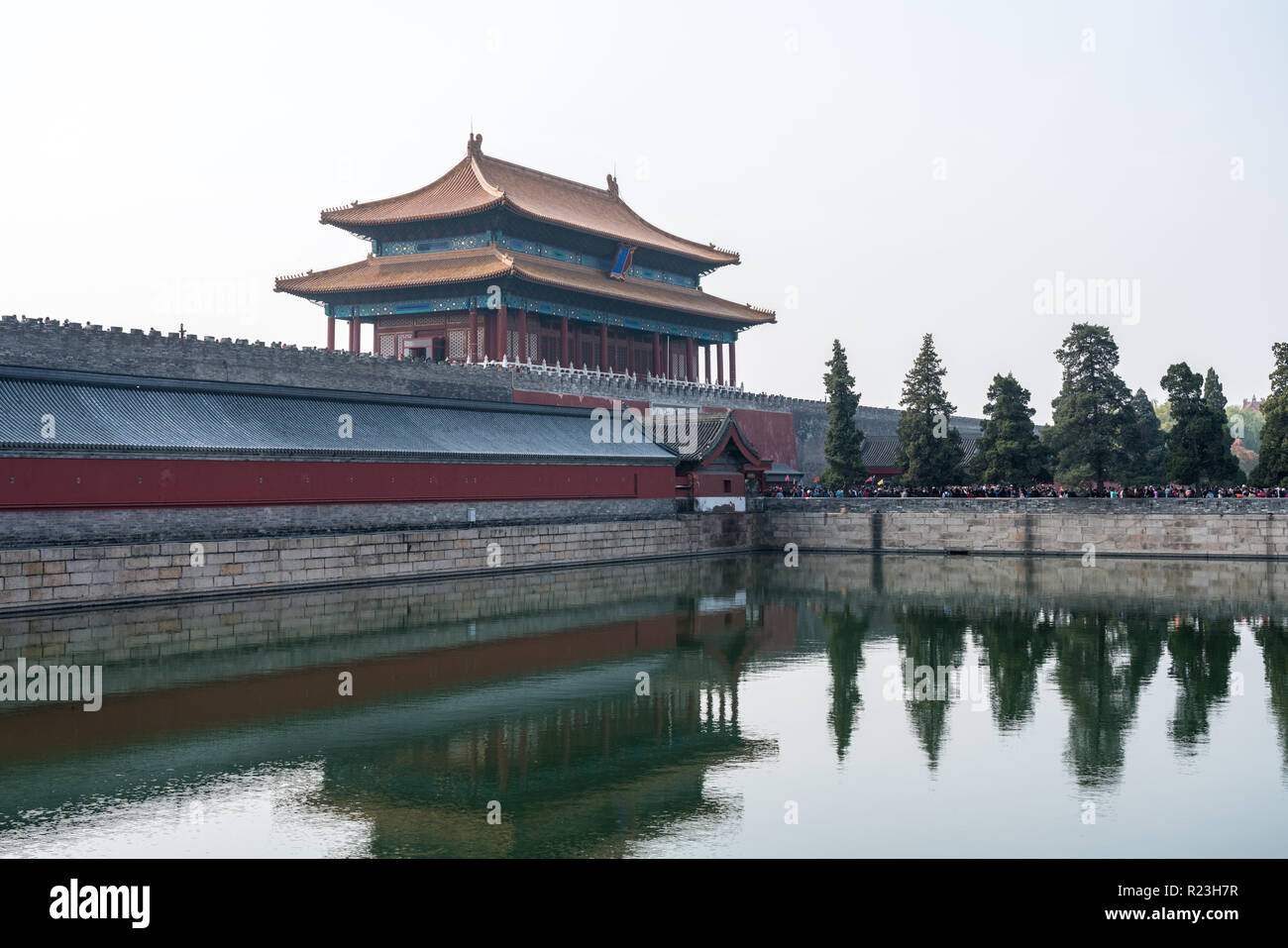 Crowds go through Gate of Heavenly Purity in Forbidden City Stock Photo