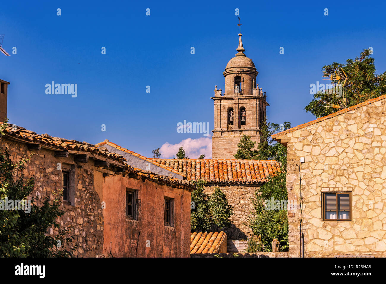 Medieval village of Medinaceli and dome of the collegiate church of St Mary of Assumption. Soria Spain Stock Photo