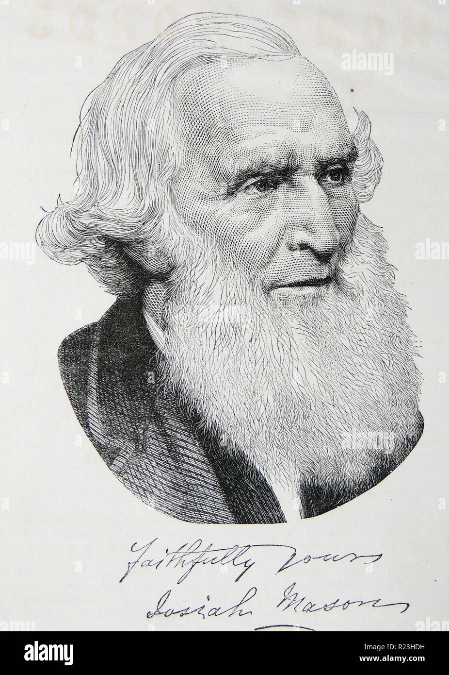 Josiah Mason (1795-1881) English steel pen manufacturer and philanthropist. Engraving, 1875. Stock Photo