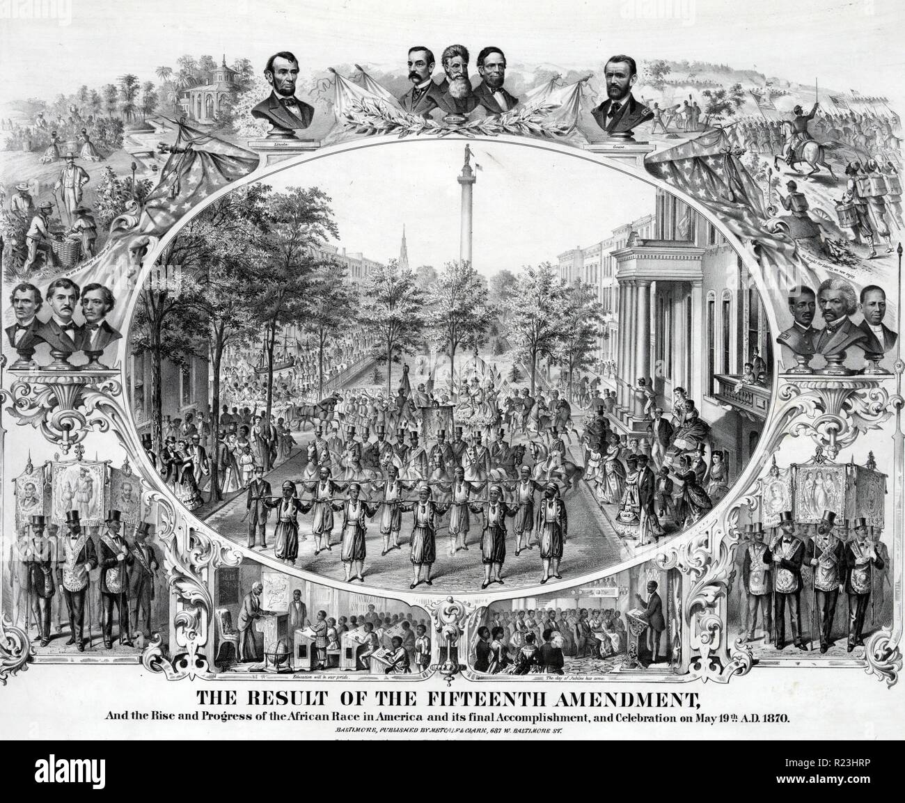 The result of the Fifteenth Amendment. The rise and progress of the African race in America and its final accomplishment, and celebration on May 19th, 1870 Stock Photo