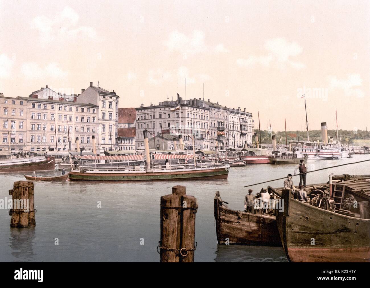 Steamship wharf, Stettin Harbour, Pomerania, Germany (Szczecin, Poland) 1897 Stock Photo