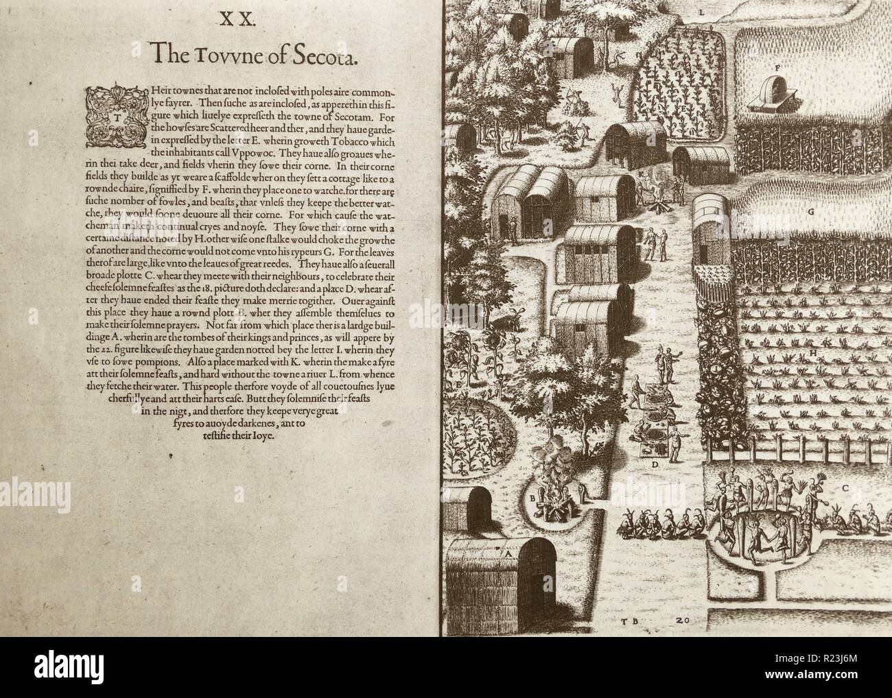 The Towne of Secot, engraving, 1590, from a watercolour drawing by John White (English, c. 1540-c. 1593), Stock Photo