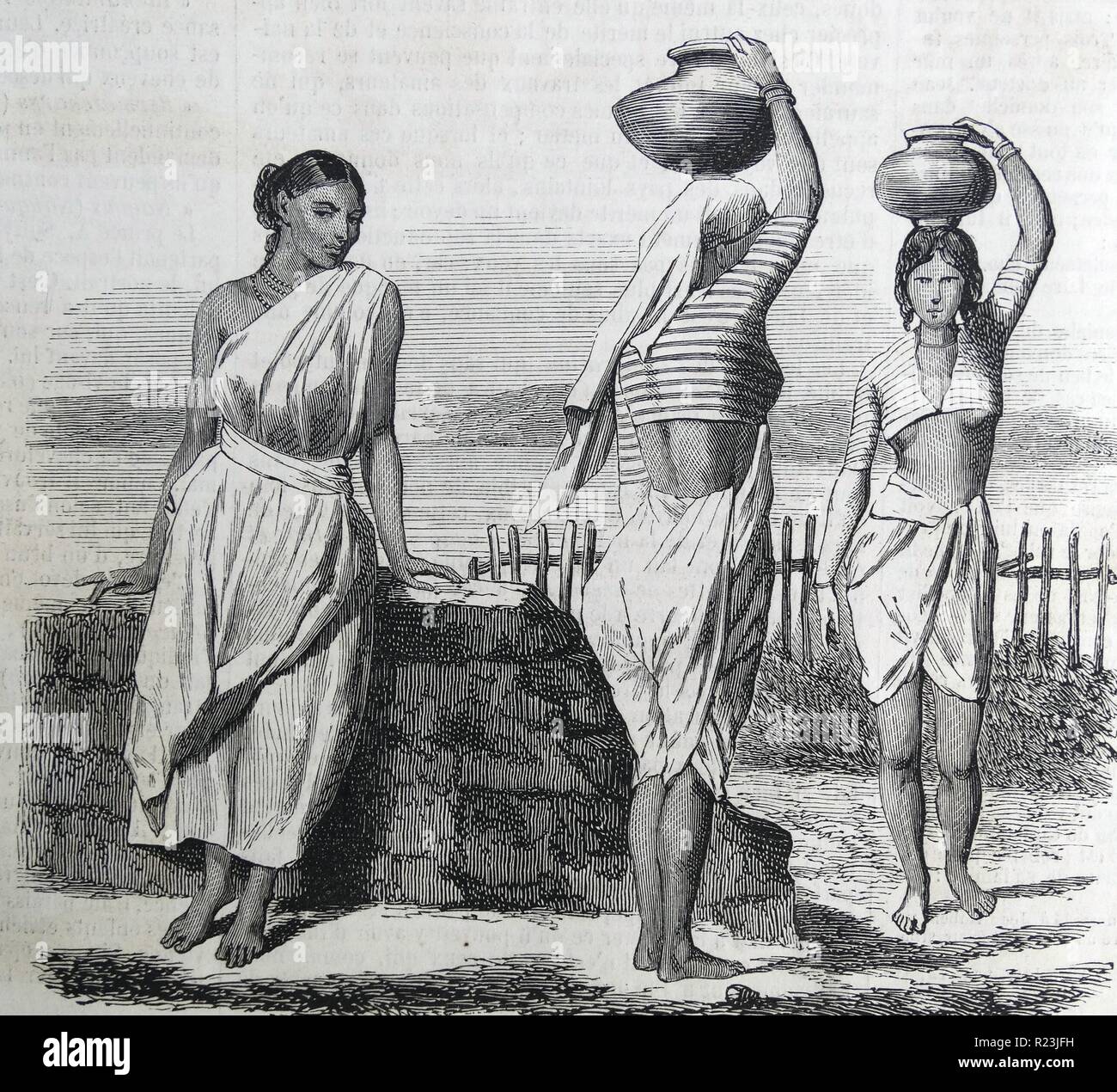 Engraving depicting a Malabar woman and women from Mumbai. Dated 1845 Stock Photo