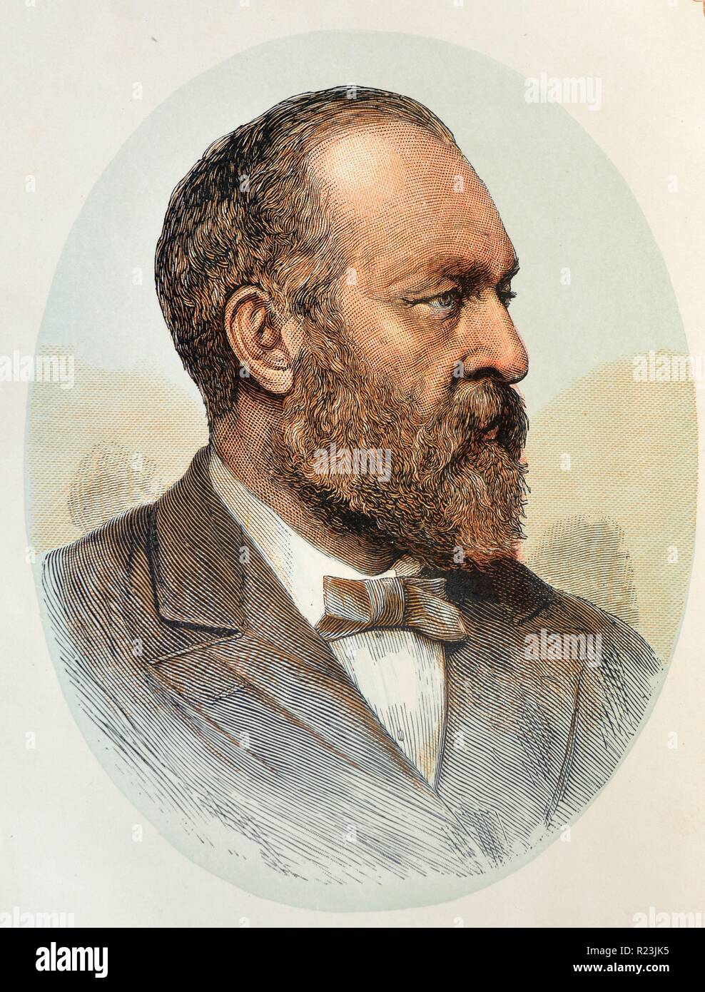 Colour portrait of James Garfield (1831-1881), 20th President of the United States of America. Dated 1881 Stock Photo