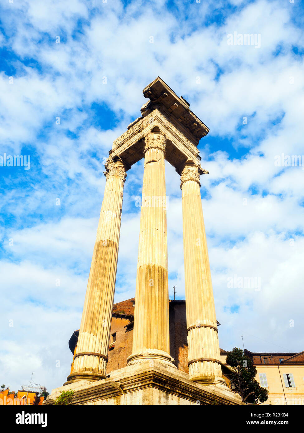 The Temple of Apollo Sosianus (previously known as the Apollinar and the temple of Apollo Medicus) is a Roman temple dedicated to Apollo in the Campus Martius, next to the Theatre of Marcellus and the Porticus Octaviae, in Rome, Italy. Stock Photo