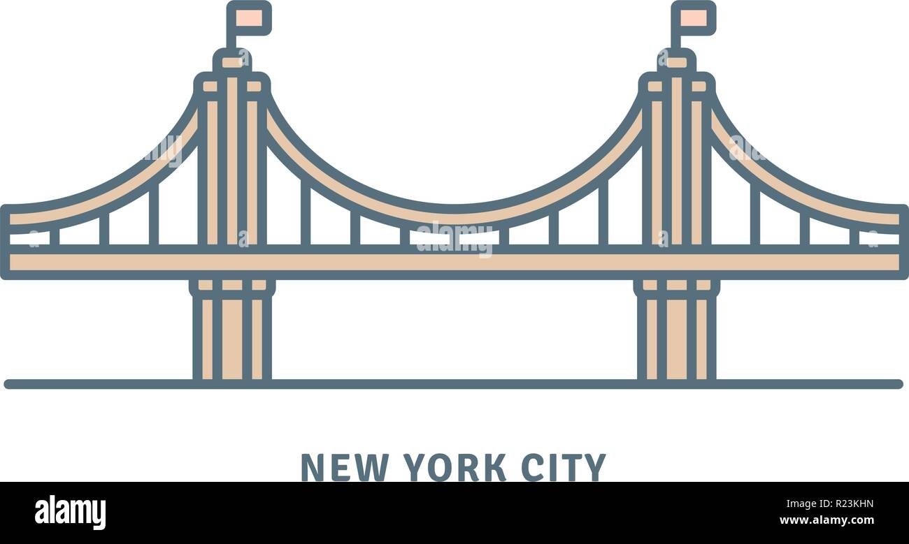 New York City line icon. Brooklyn Bridge vector illustration. Stock Vector